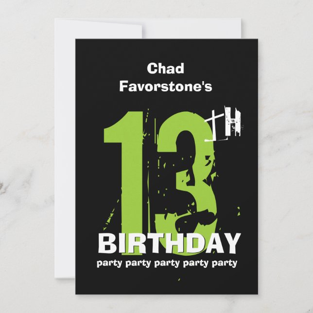 Invitation 13e fête d'anniversaire de Grunge Patinée moderne (Devant)
