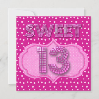 Invitation 13e fête d'anniversaire douce 13 ans points noirs 