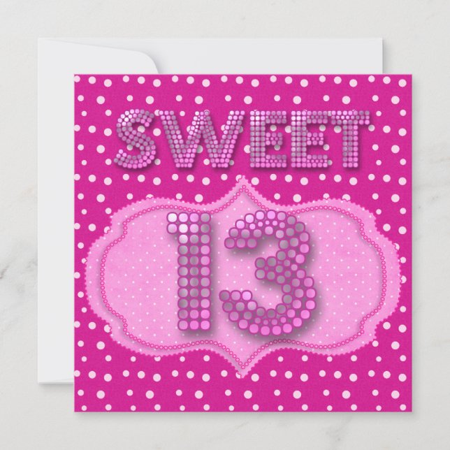 Invitation 13e Sweet 13 Anniversaire Pois roses (Devant)