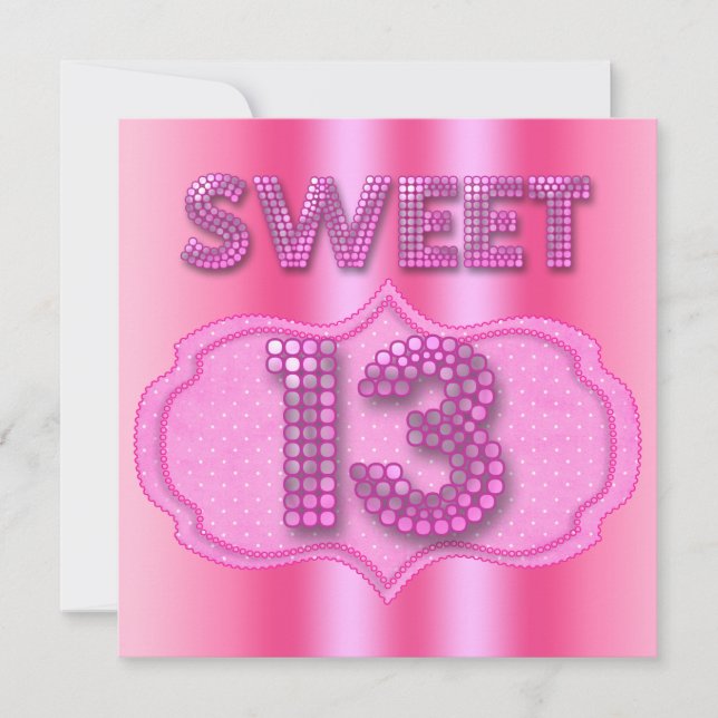 Invitation 13e Sweet 13 Anniversaire Pois roses (Devant)