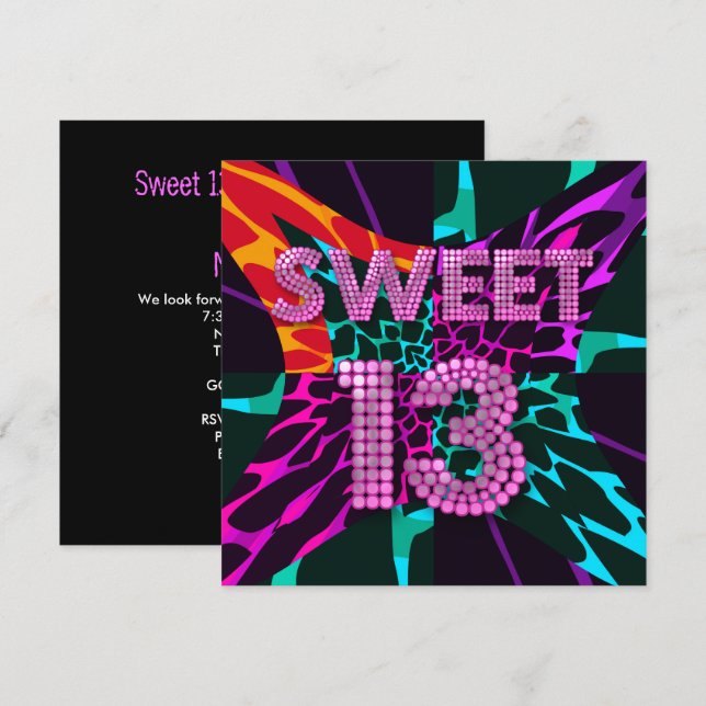 Invitation 13e Sweet 13 Anniversaire Poster de animal mixte (Devant / Derrière)