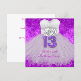 Invitation 13ème anniversaire Filles de fête pourpre