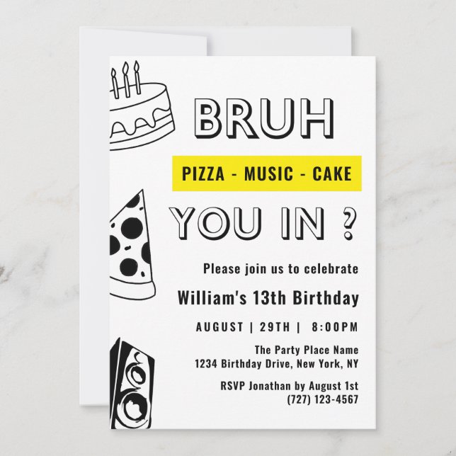Invitation 13ème Bruh, Toi dans Anniversaire Ado Garçon Drôle (Devant)