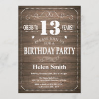 13ème cru rustique d'invitation d'anniversaire