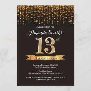 Invitation 13ème Noir d'invitation d'anniversaire et parties