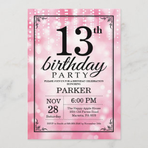 Invitation 13ème Parties scintillantes de rose d'invitation