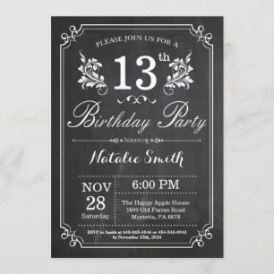 Invitation 13ème Tableau floral d'invitation d'anniversaire