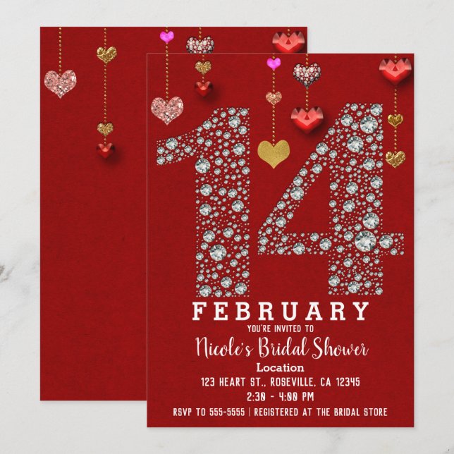 Invitation 14 février 14TH Hearts La Fête des mariées de Vale (Devant / Derrière)