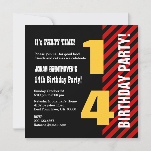 Invitation 14 ou toute année Ado Anniversaire Grandes moderne (Devant)