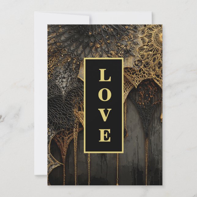 Invitation *~ 14 RSVP AR26 QR Gold Lace LOVE Mariage de luxe (Devant)