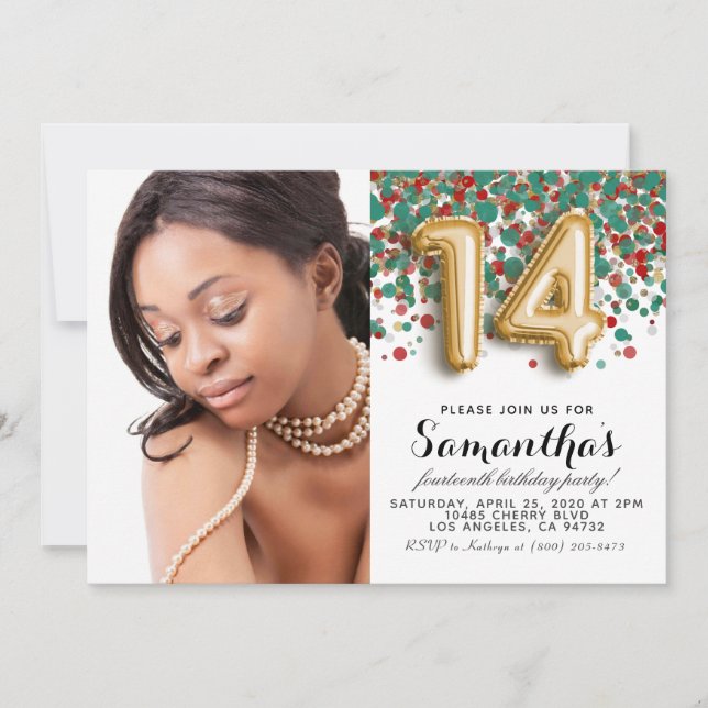 Invitation 14e anniversaire Confetti Gold Portrait (Devant)