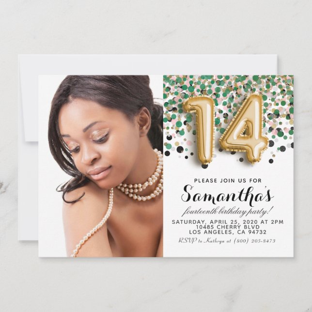 Invitation 14e anniversaire Confetti Gold Portrait (Devant)