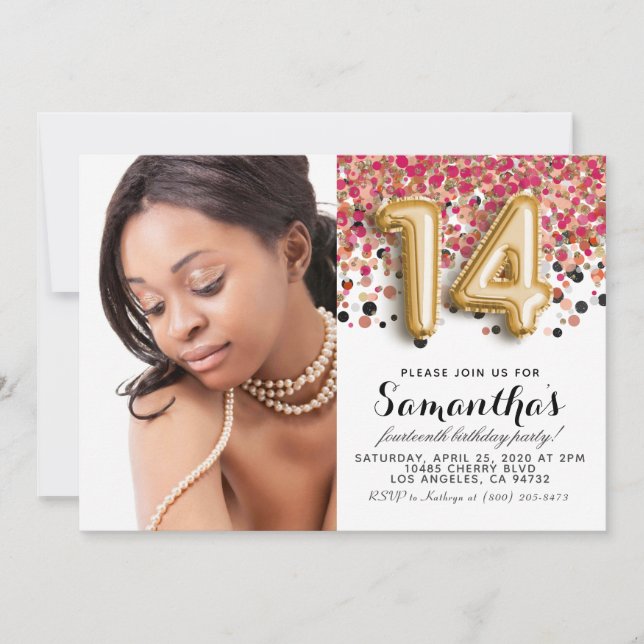 Invitation 14e anniversaire Confetti Gold Portrait (Devant)