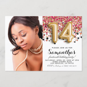 Invitation 14e anniversaire Confetti Gold Portrait