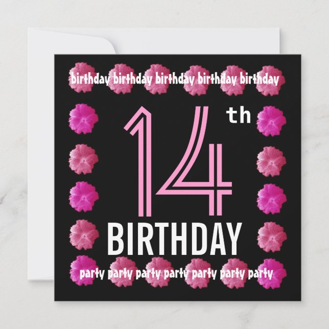 Invitation 14e anniversaire de fleur rose pour son W764 (Devant)