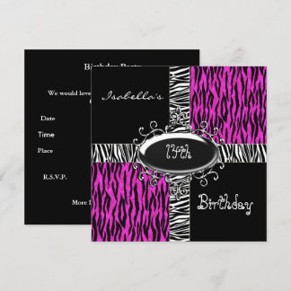 Invitation 14e anniversaire sauvage rose animal noir
