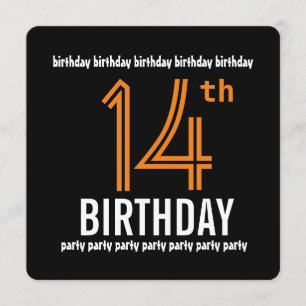 Invitation 14e fête d'anniversaire Moderne Orange et Noir