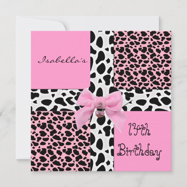 Invitation 14th Teen Birthday Wild Pink Cow Animal (Front)