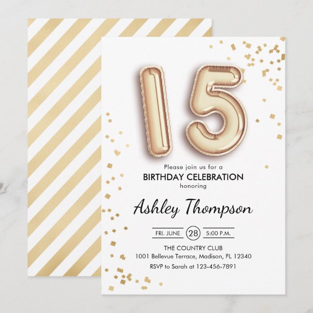 Invitation 15e anniversaire - Ballons d'or (Devant / Derrière)