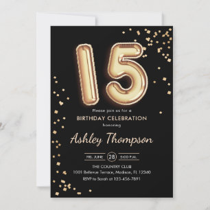 Invitation 15e anniversaire - Ballons d'or noir