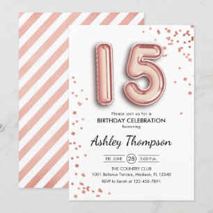 Invitation 15e anniversaire - Ballons d'or Rose