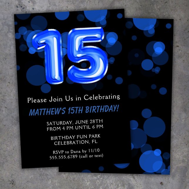Invitation 15e anniversaire Ballons Enfants Blue Boy Party (Créateur téléchargé)