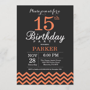 Invitation 15e anniversaire Black et Coral Chevron