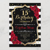 Invitation 15e anniversaire Black White Stripes Ro