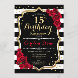 Invitation 15e anniversaire Black White Stripes Ro