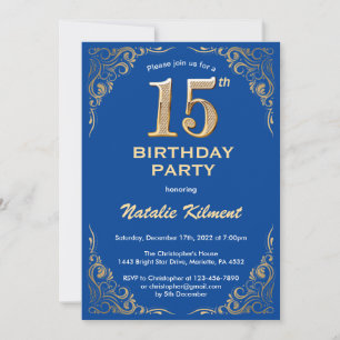 Invitation 15e anniversaire Cadre Parties scintillant bleu et