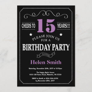 Invitation 15e anniversaire Chalet mauve et noir