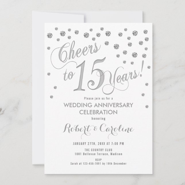 Invitation 15e anniversaire de mariage - Argent Bl (Devant)