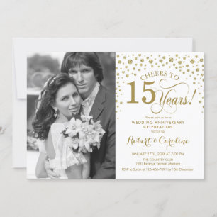 Invitation 15e Anniversaire de Mariage avec Photo - Or Blanc