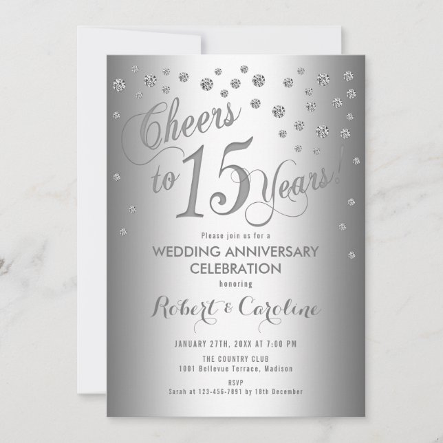 Invitation 15e anniversaire de mariage - Élégant argent blanc (Devant)