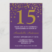 15e anniversaire Dots d'or violet Quinceañera