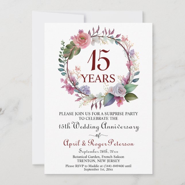 Invitation 15e anniversaire du Mariage de Crystal Surprise Fl (Devant)