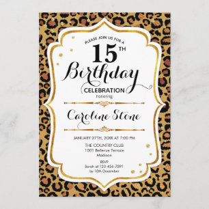 Invitation 15e anniversaire - Empreinte de léopard d'or