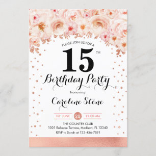 Invitation 15e anniversaire - Fleurs d'or Roses