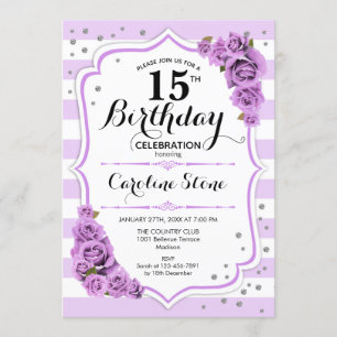 Invitation 15e anniversaire - Lavande Blanc Fleurs pourpres