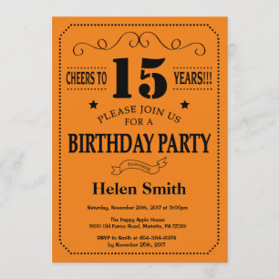 Invitation 15e anniversaire Noir et orange