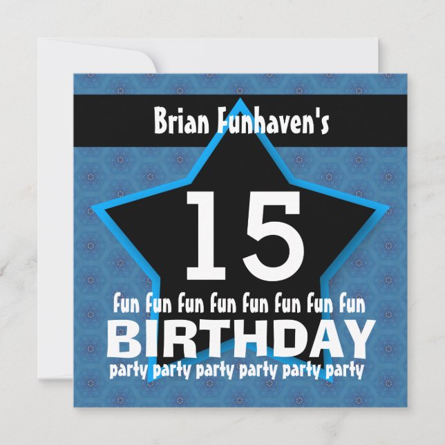 Invitation 15e anniversaire ou toute année Black Blue STAR V1 (Devant)