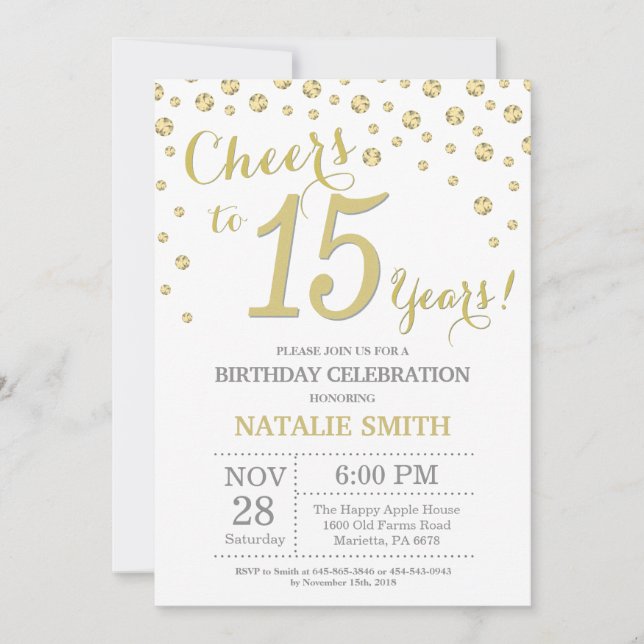 Invitation 15e anniversaire Parties scintillant d'or Invitati (Devant)