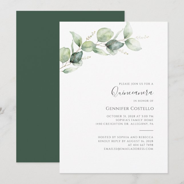 Invitation 15e anniversaire Quinceanera Eucalyptus Foliage In (Devant / Derrière)