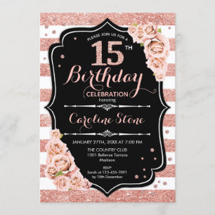 Invitation 15e anniversaire Rose noir Gold et Blancs