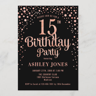 Invitation 15e fête d'anniversaire - Black & Rose Gold