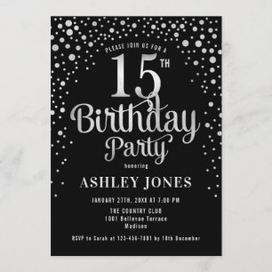 Invitation 15e fête d'anniversaire - Noir & Argent