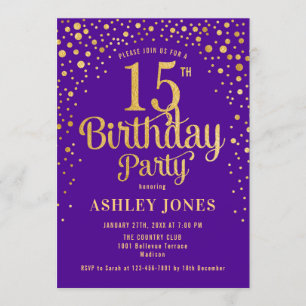 Invitation 15e fête d'anniversaire - Purple & Gold