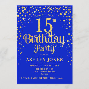 Invitation 15e fête d'anniversaire - Royal Blue & Gold