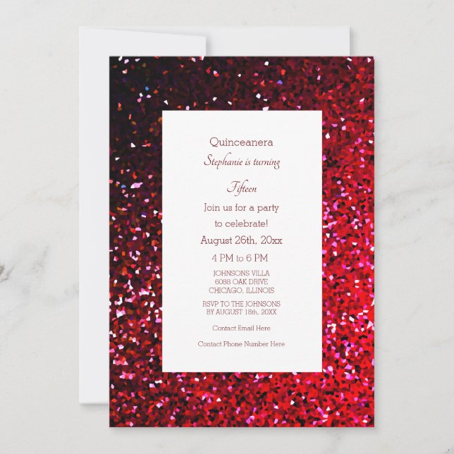 Invitation 15ème anniversaire Bourgogne Rouge Parties scintil (Devant)