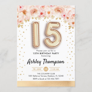 Invitation 15ème Fête d'anniversaire - ballons d'or